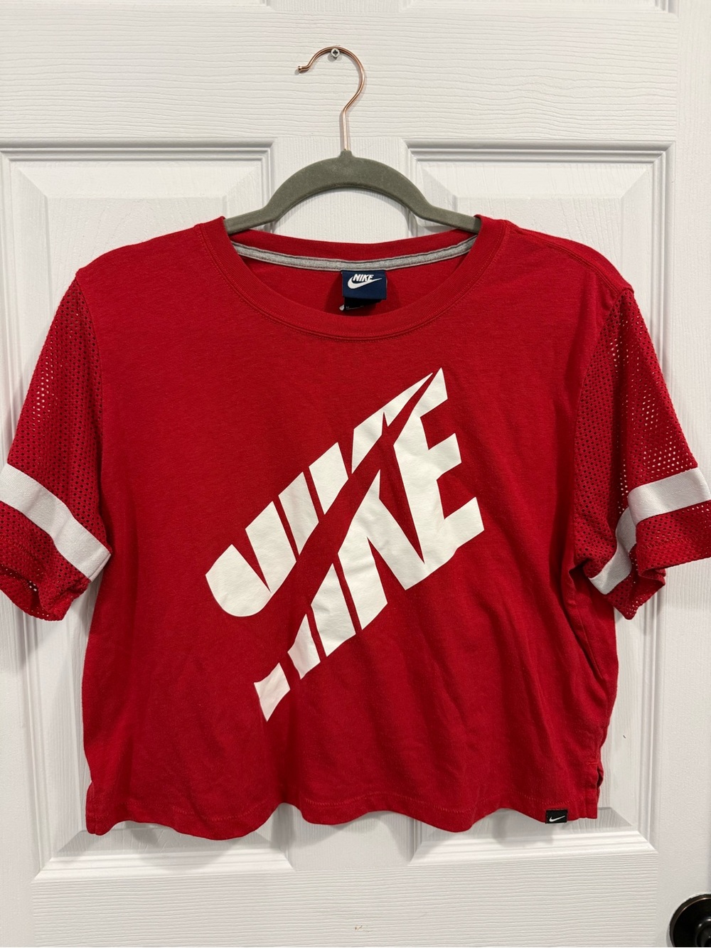 Nike Red Crop Tee with White Angled Logo